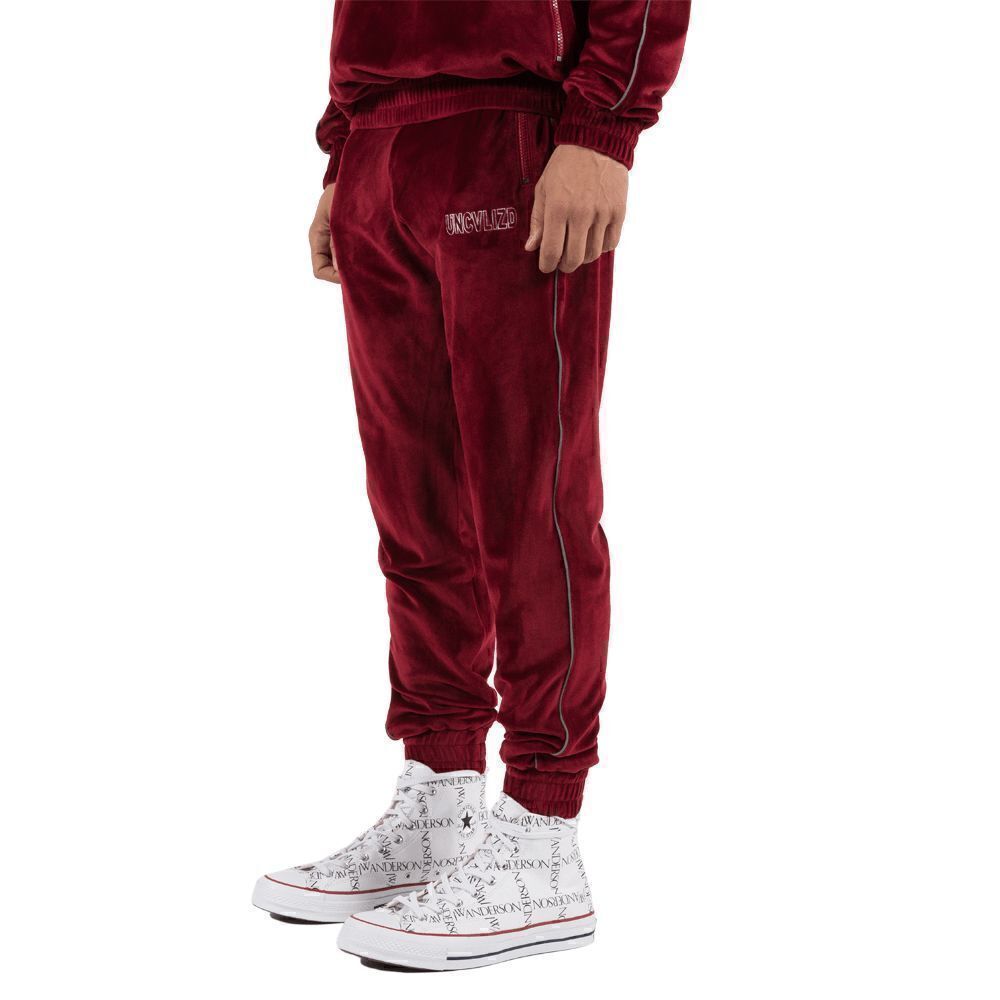 Velour Men’s Track Pants Joggers Burgundy Size X-Large